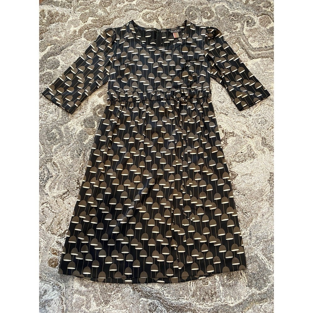 ORLA KIELY Seventies Career Brown Silk Business Dress Tie Waist US Size 1 XS
